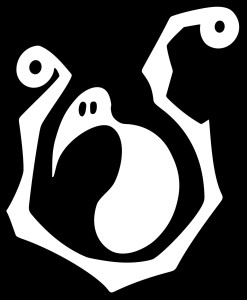 Anselm lyre bird logo (clear background but shown here on black background).